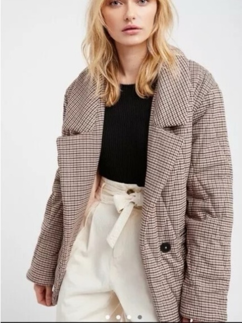Free People Tawny Oversized Puffy Blazer Jacket Plaid Houndstooth Coat